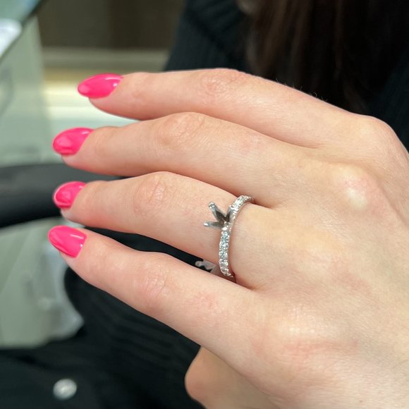 Diamond Accented Engagement Ring Mounting 14K White Gold 0.75 Cttw Size 7
